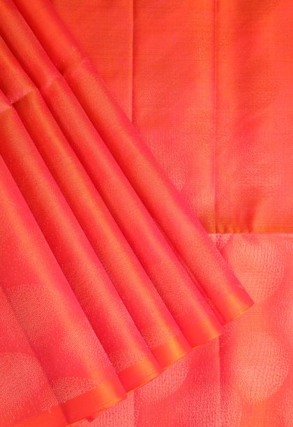 Strawberry Pink Soft Silk Saree with Gold Zari Circle Mottif