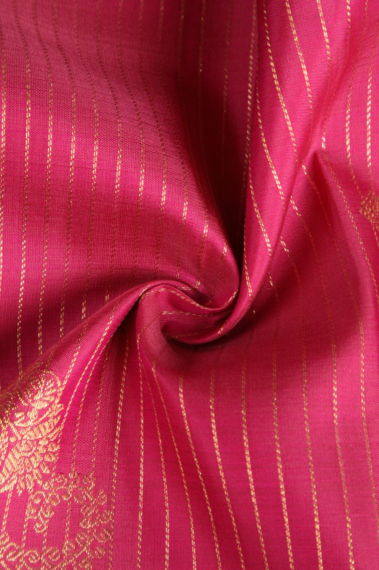 Punch Pink Kanchipuram Silk Sarees with Gold Zari Straipes And Puttas view 4