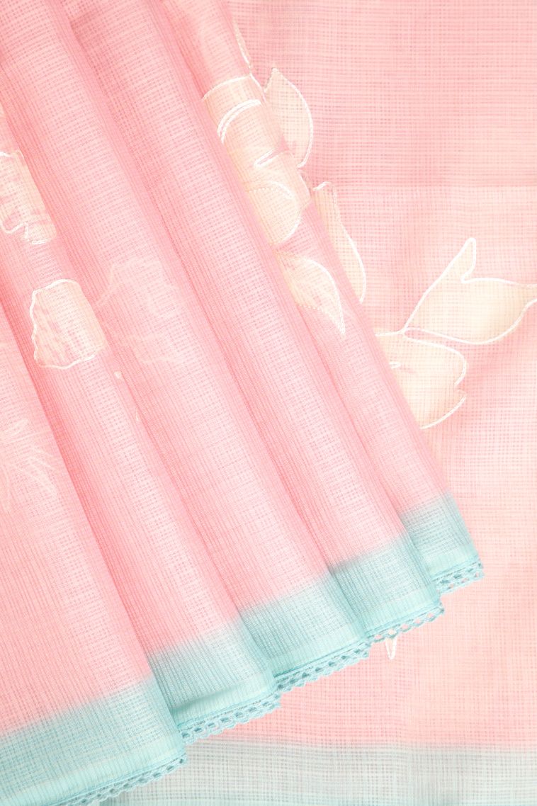 Lemonade Pink Manipuri Cotton Sarees with Without Zari Zari Embroidary view 1