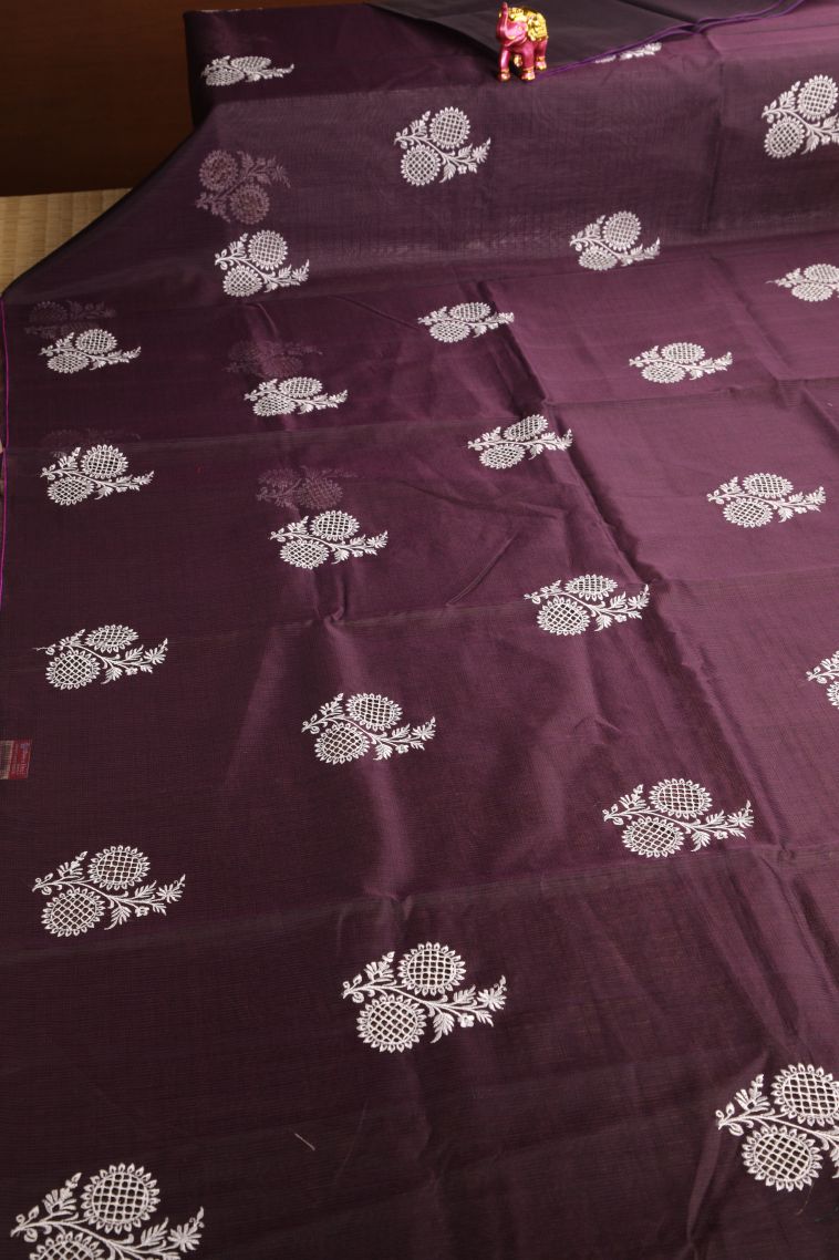Plum Purple Manipuri Cotton Sarees with Without Zari Zari Floral Patterns view 2