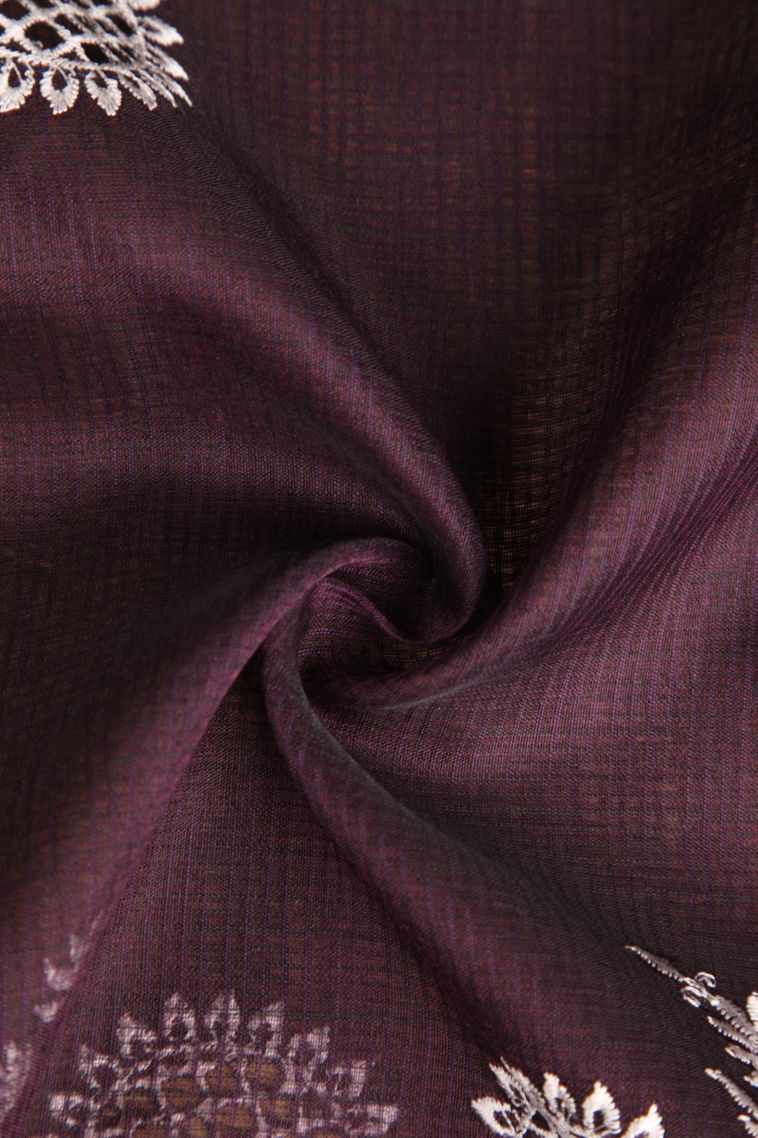Plum Purple Manipuri Cotton Sarees with Without Zari Zari Floral Patterns view 4
