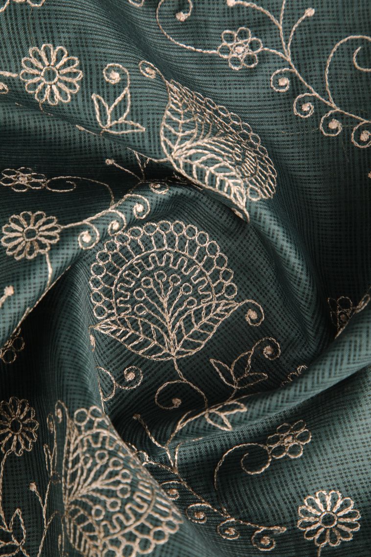 Seaweed Green Manipuri Cotton Sarees with Without Zari Zari Floral Patterns view 4