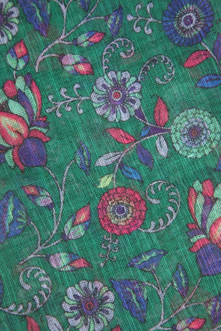 Seafoam Green Linen Saree with Without Zari Zari Pathik Motifs view 3