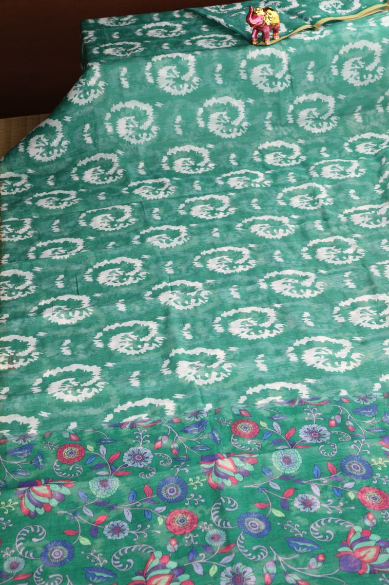 Seafoam Green Linen Saree with Without Zari Zari Pathik Motifs view 2
