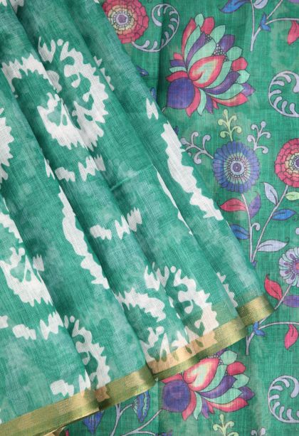 Seafoam Green Linen Saree with Without Zari Zari Pathik Motifs