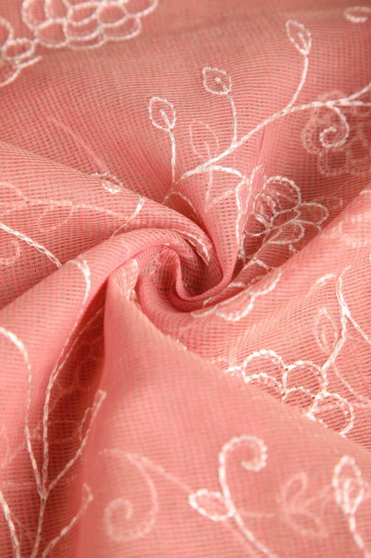 Peach Pink Manipuri Cotton Sarees with Without Zari Zari Floral Patterns view 4