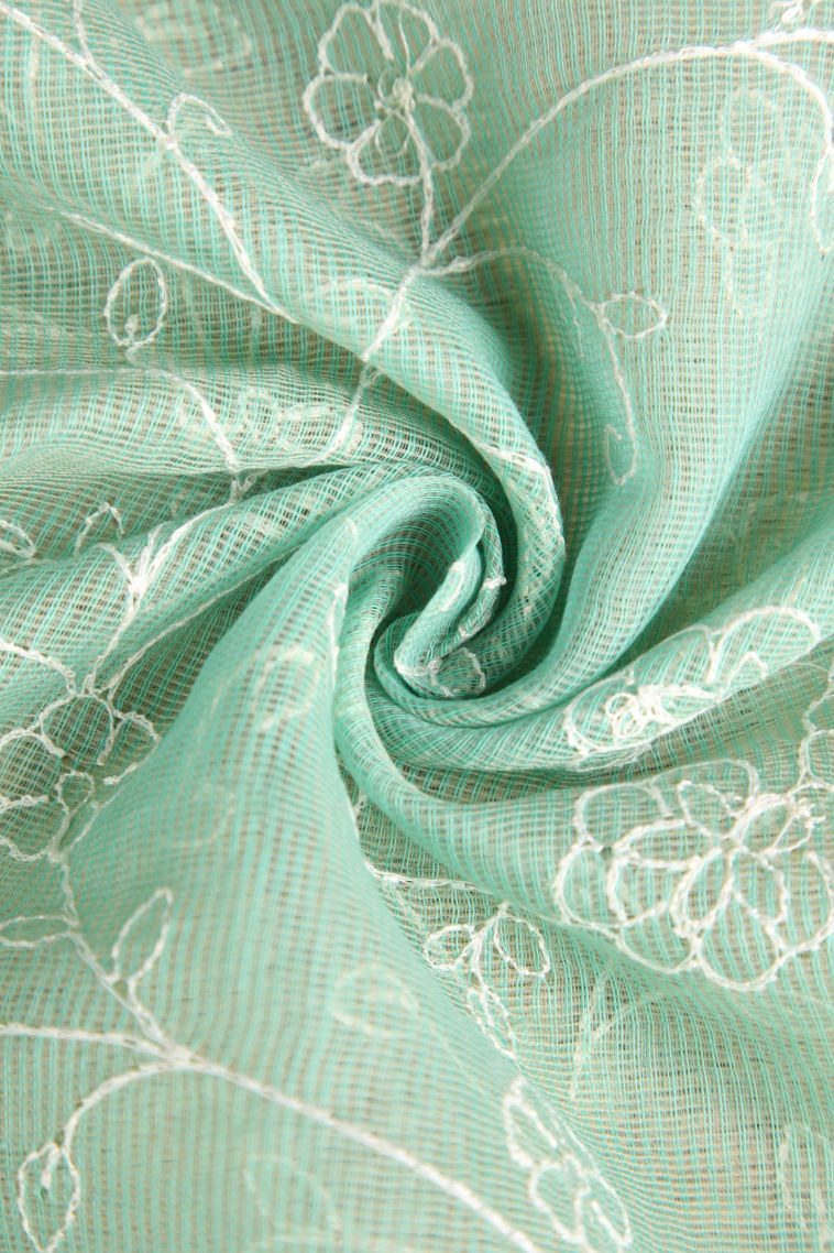 Mint Green Manipuri Cotton Sarees with Without Zari Zari Embroidary view 4