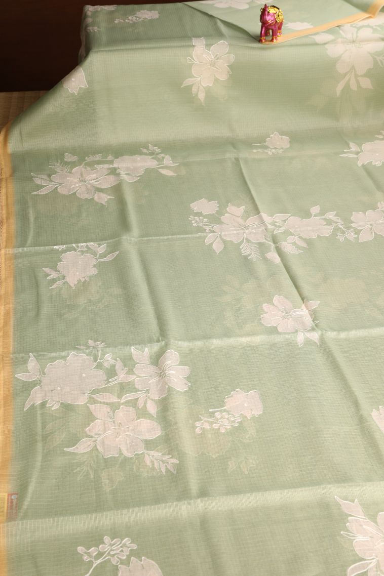 Pistachio Green Manipuri Cotton Sarees with Without Zari Zari Embroidary view 2