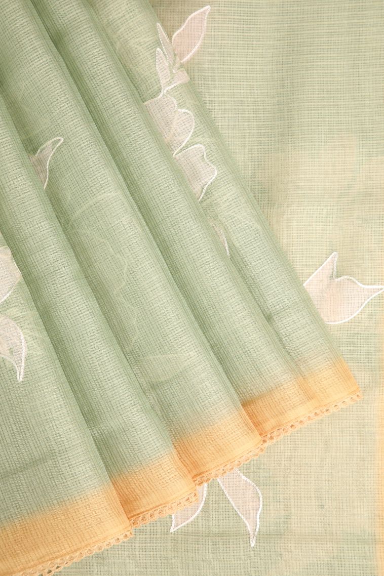 Pistachio Green Manipuri Cotton Sarees with Without Zari Zari Embroidary view 1