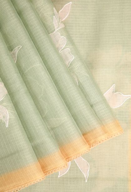 Pistachio Green Manipuri Cotton Sarees with Without Zari Zari Embroidary