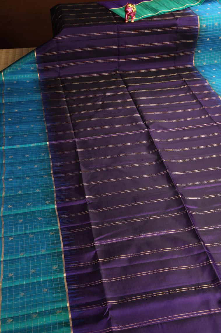 Viola Purple Soft Silk Saree with Gold Zari Straipes And Puttas view 2