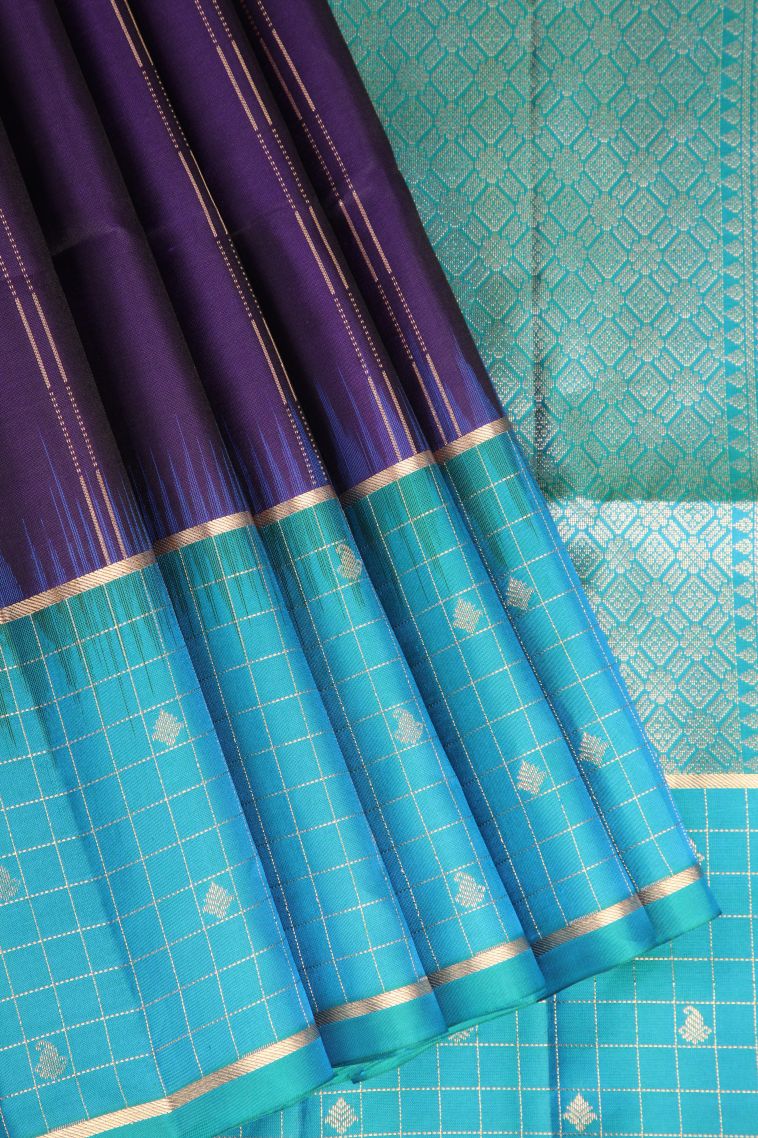 Viola Purple Soft Silk Saree with Gold Zari Straipes And Puttas view 1