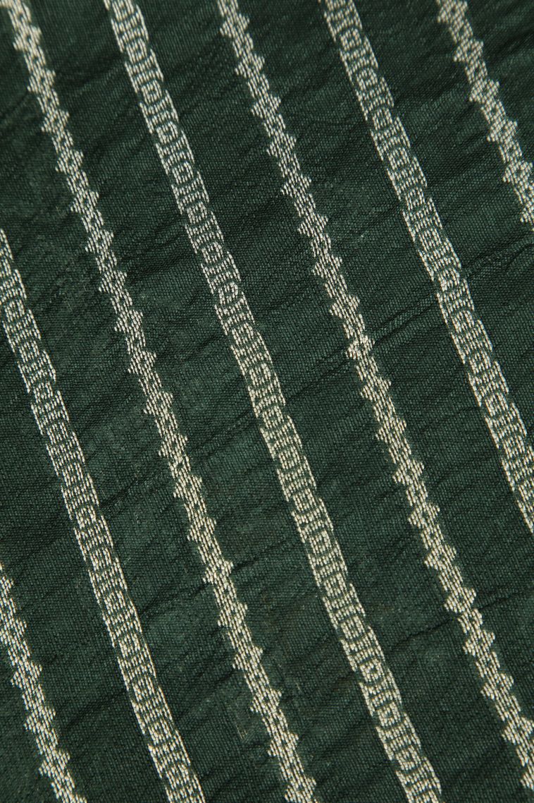 Seaweed Green Banaras Sarees with Silver Zari Birds And Floral Pattern view 3