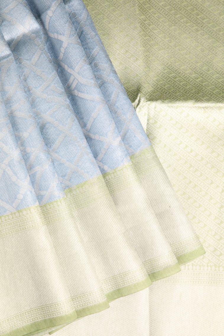 Stone Blue Tussar Saree with Antic Zari Jamandery Pattern view 1