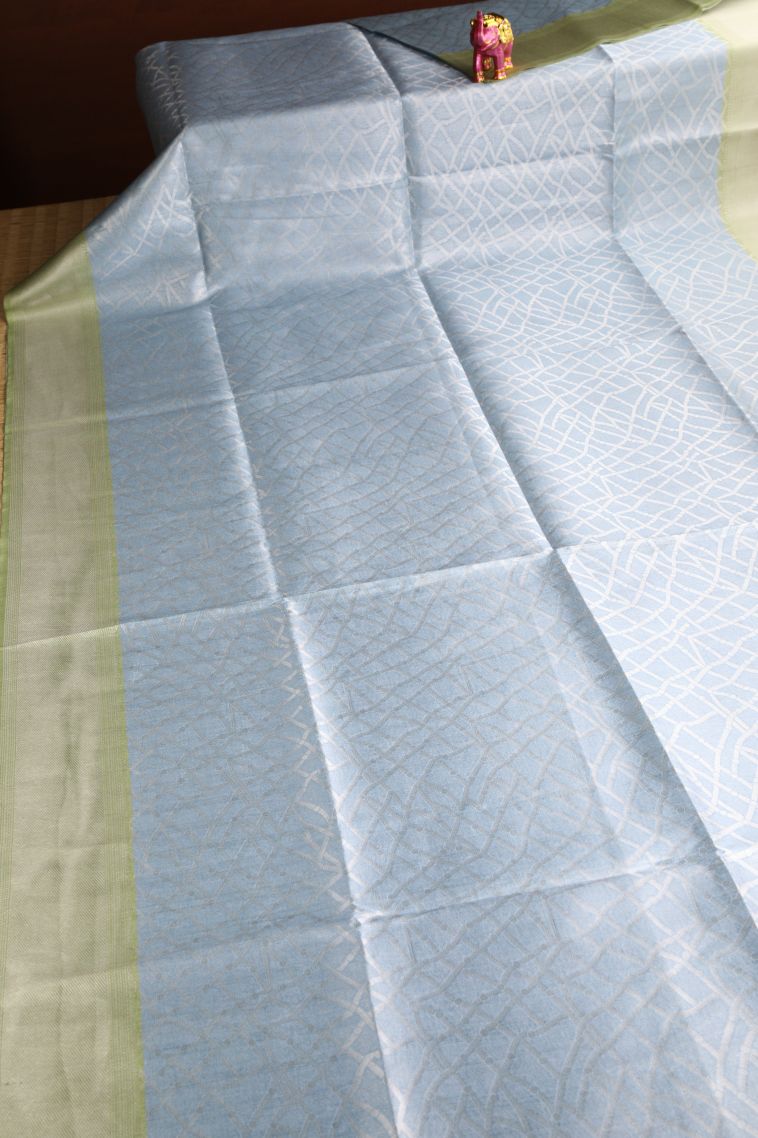Stone Blue Tussar Saree with Antic Zari Jamandery Pattern view 2