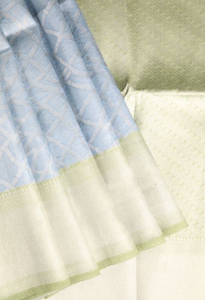 Stone Blue Tussar Saree with Antic Zari Jamandery Pattern