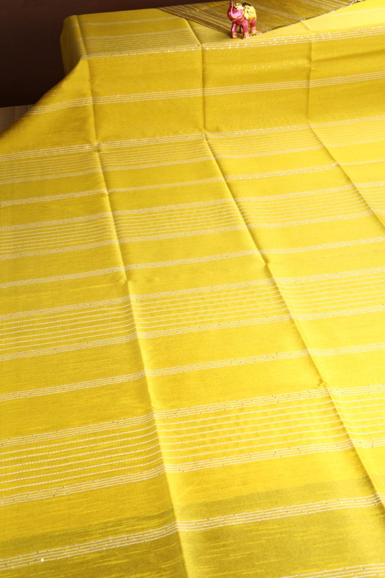 Lemon Yellow Jute Sarees with Thread Zari Thred Weaving view 2