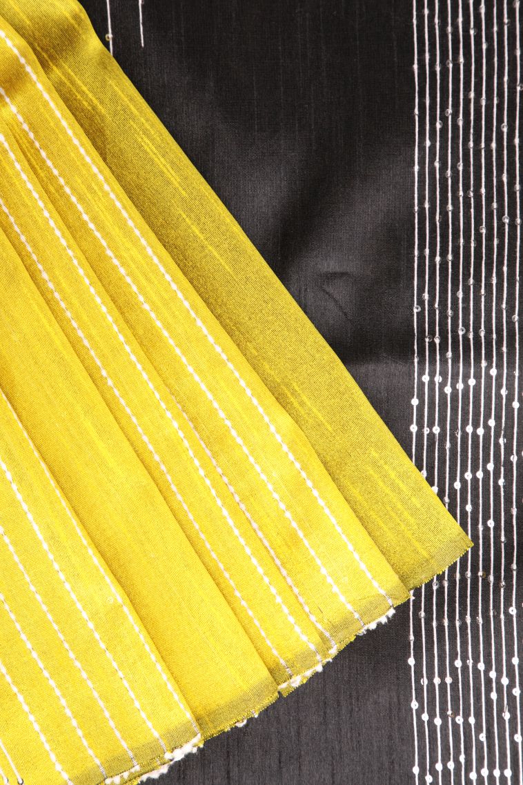 Lemon Yellow Jute Sarees with Thread Zari Thred Weaving