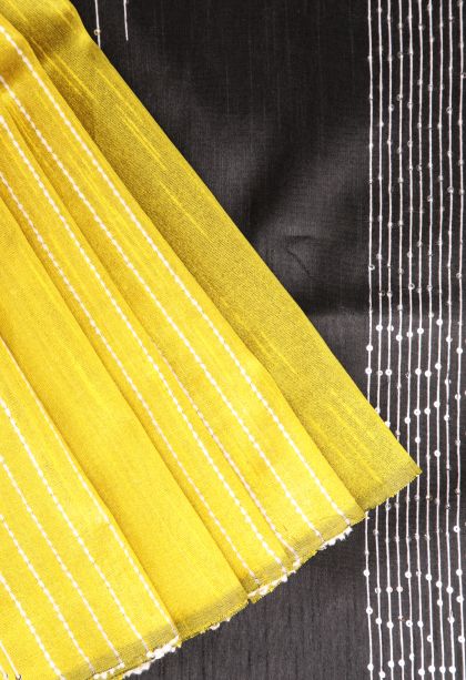 Lemon Yellow Jute Sarees with Thread Zari Thred Weaving