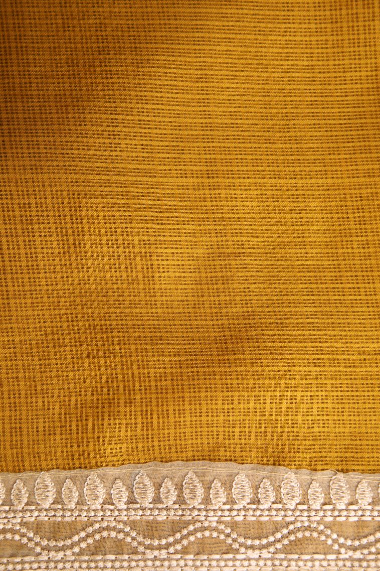 Gold Manipuri Cotton Sarees with Without Zari Zari Floral Puttas view 3