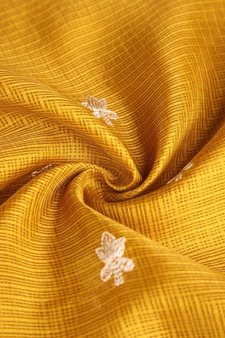 Gold Manipuri Cotton Sarees with Without Zari Zari Floral Puttas view 4