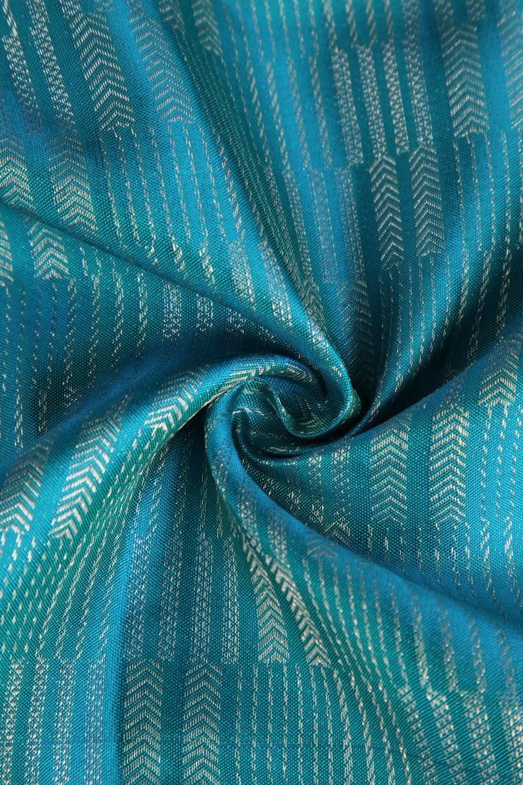 Teal Blue Kanchipuram Silk Sarees with Silver Zari Jacquard view 4
