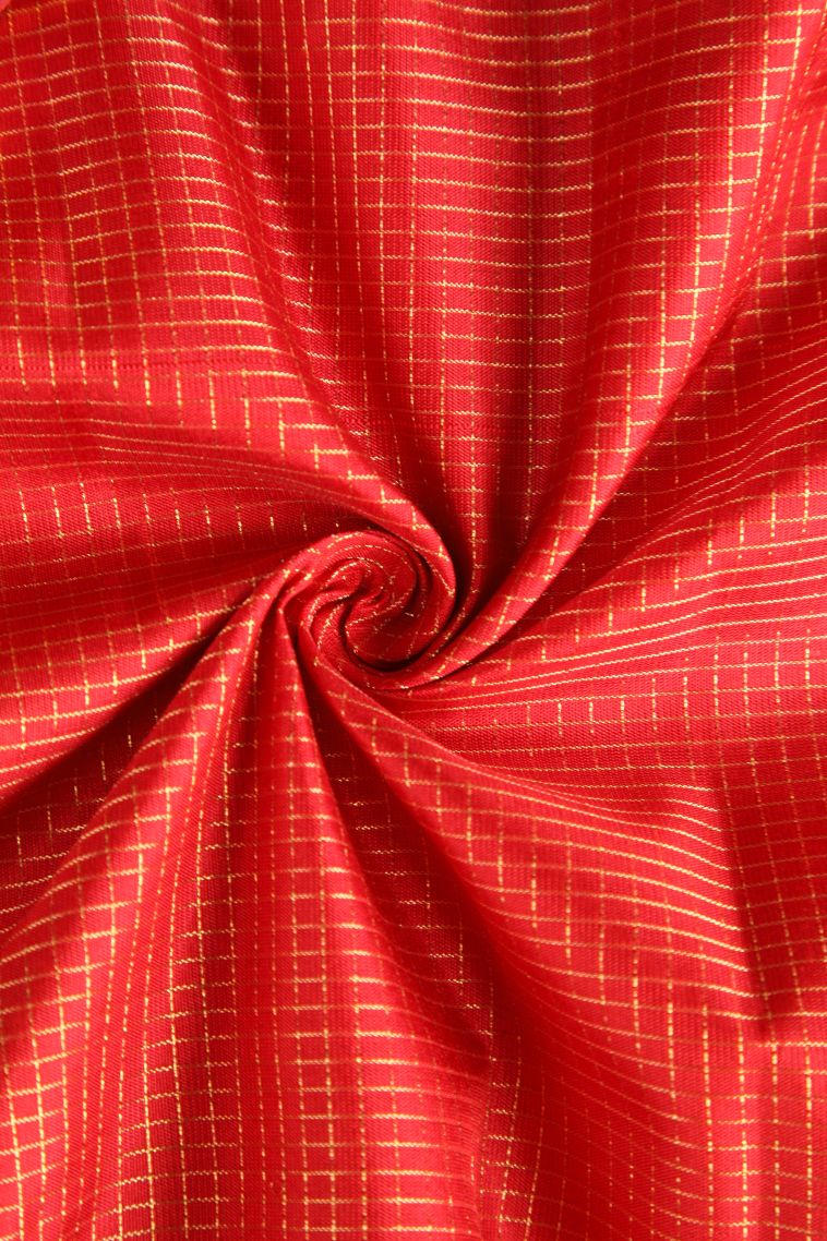 Candy Red Soft Silk Saree with Gold Zari Vaira Oosi Jari Checked view 4