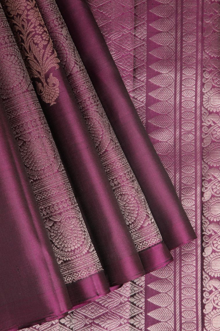 Bosenberry Purple Soft Silk Saree with Gold And Silver Zari Floral Patterns view 1