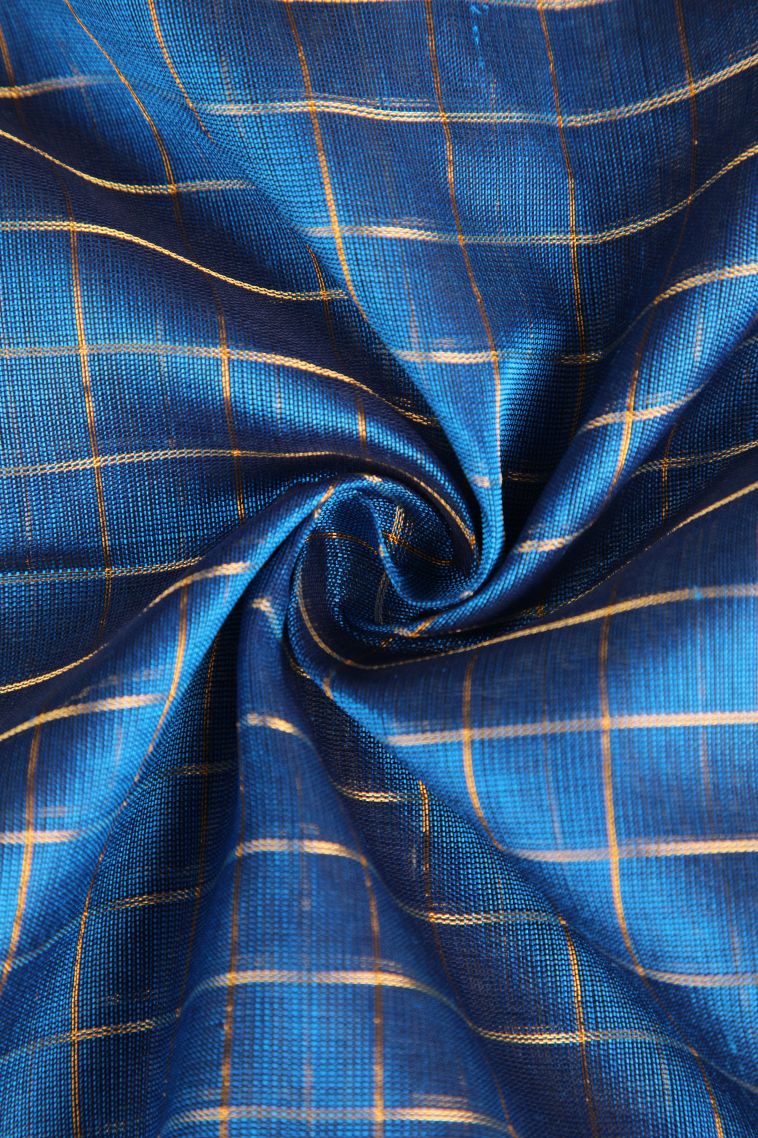 Aegean Blue Silk Cotton with Gold Zari Checks view 4