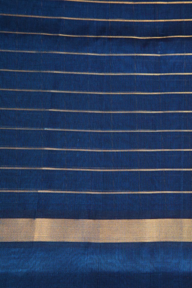 Aegean Blue Silk Cotton with Gold Zari Checks view 3