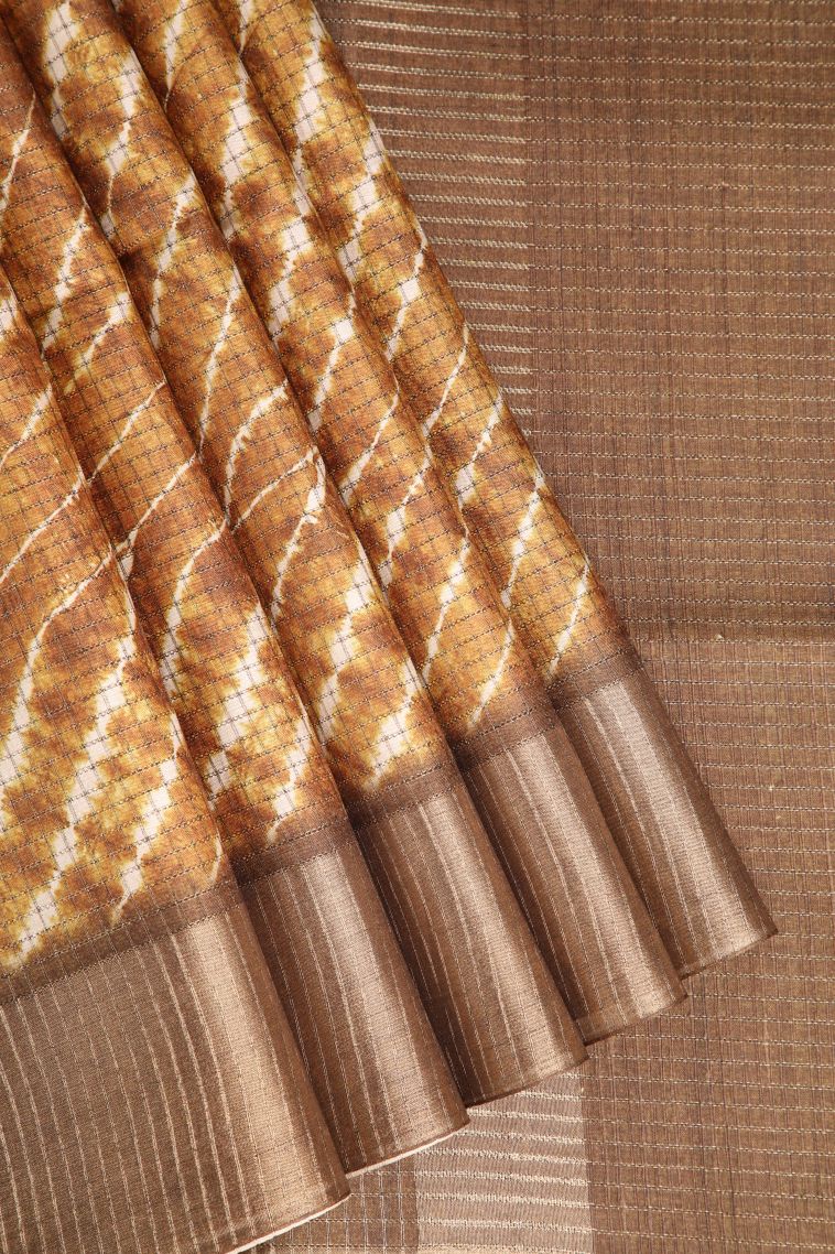 Macaroon Yellow Semi Tussar Silk with Gold Zari Pathik Motifs