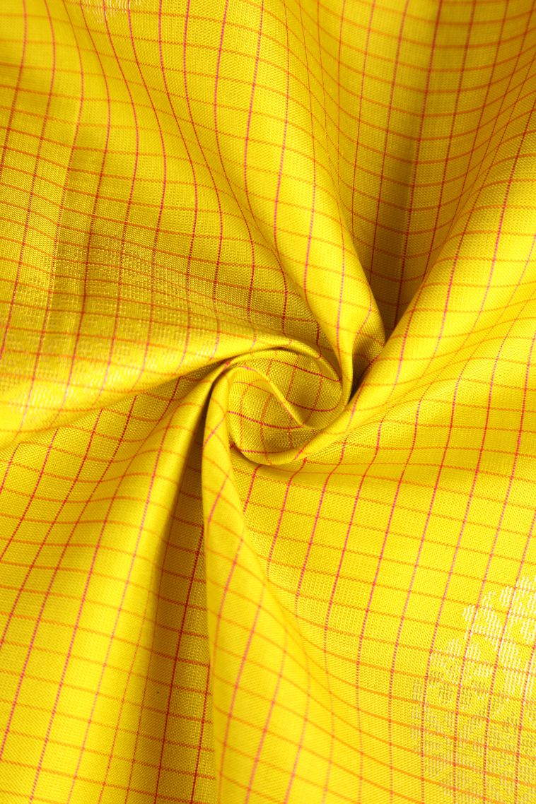 Briht Yellow Soft Silk Saree with Gold And Silver Zari Checks And Puttas view 4