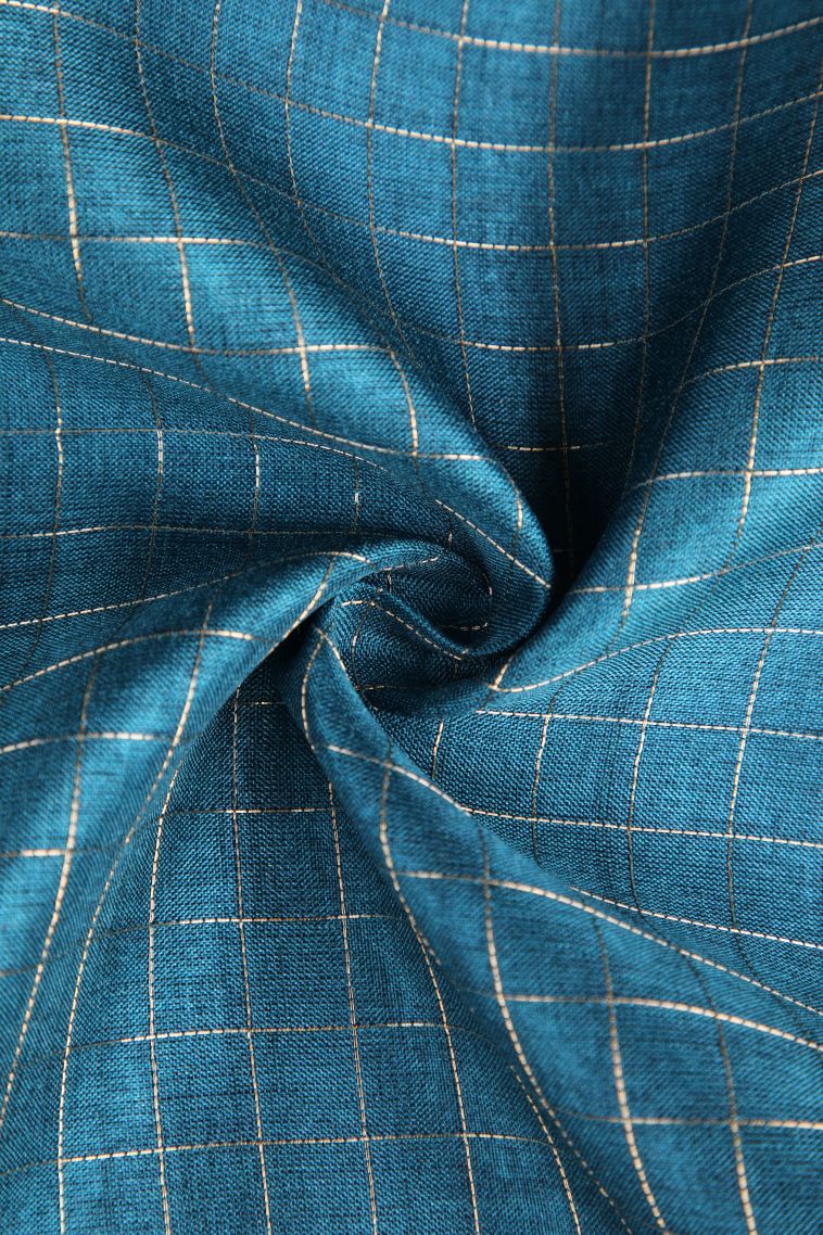 Cerulean Blue Jute Sarees with Gold Zari Checks view 4