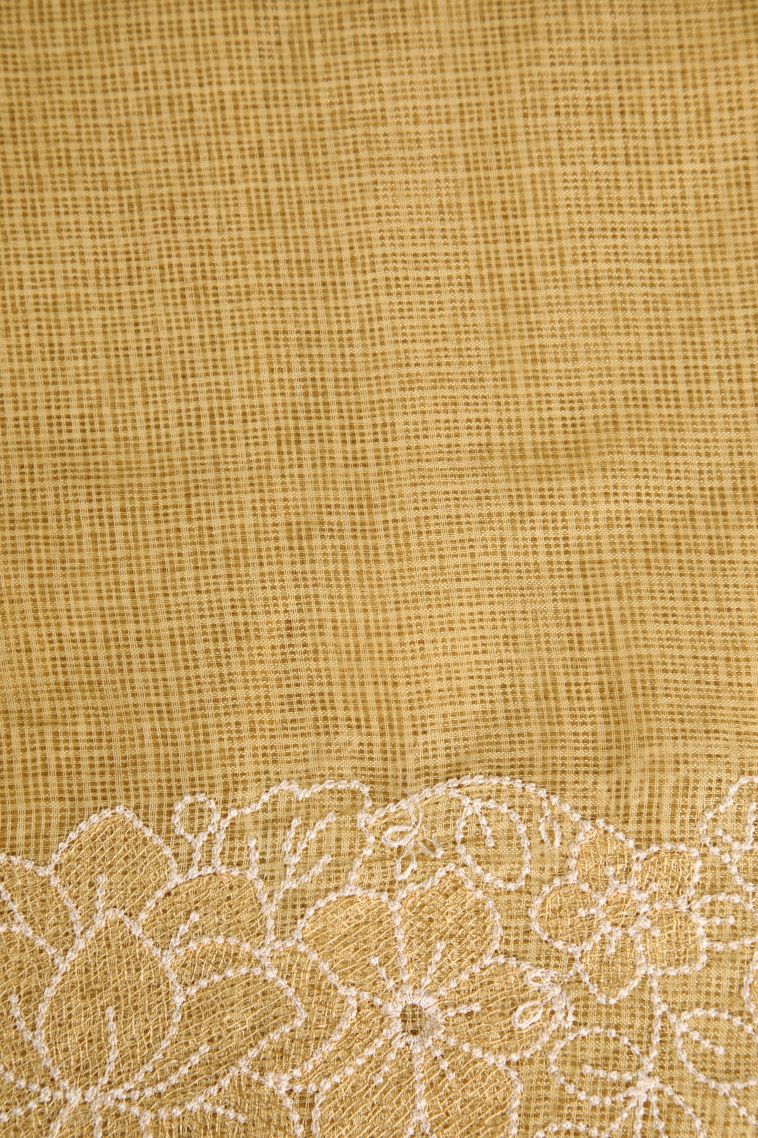 Shortbread Yellow Manipuri Cotton Sarees with Without Zari Zari Floral Puttas view 3