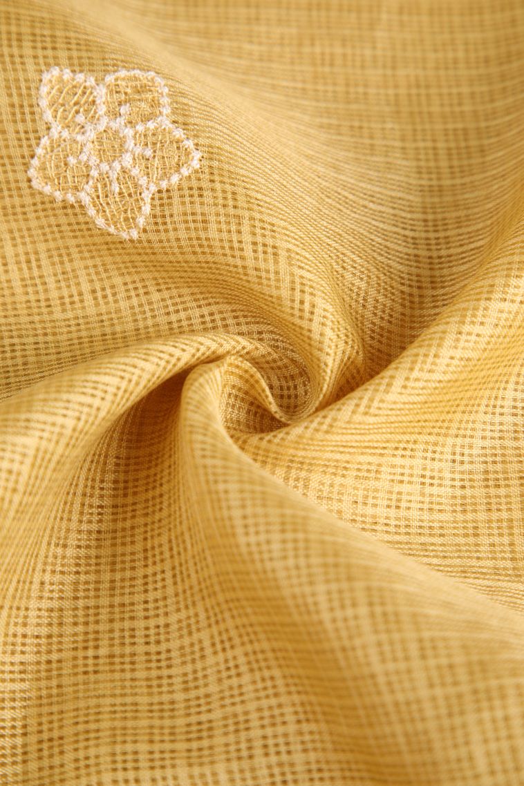 Shortbread Yellow Manipuri Cotton Sarees with Without Zari Zari Floral Puttas view 4