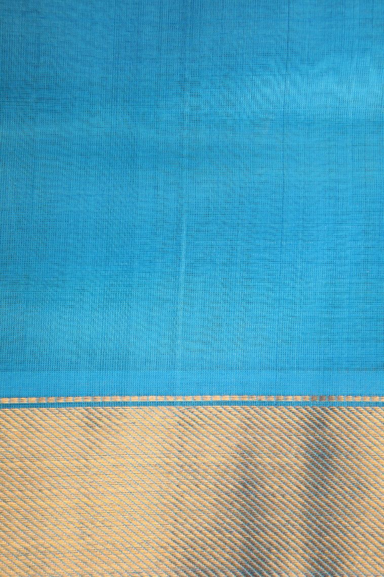 Arctic Blue Silk Cotton with Gold Zari Checks view 3