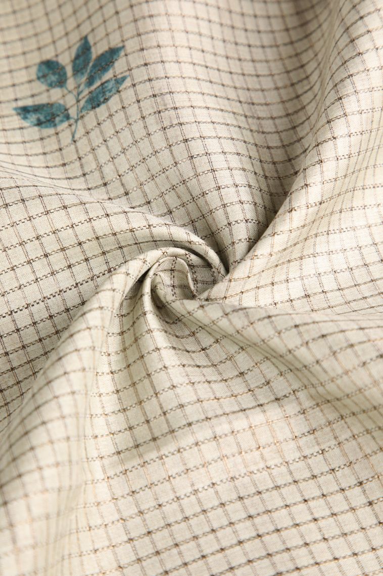 Cream White Semi Tussar Silk with Gold Zari Leaf Pattern view 4
