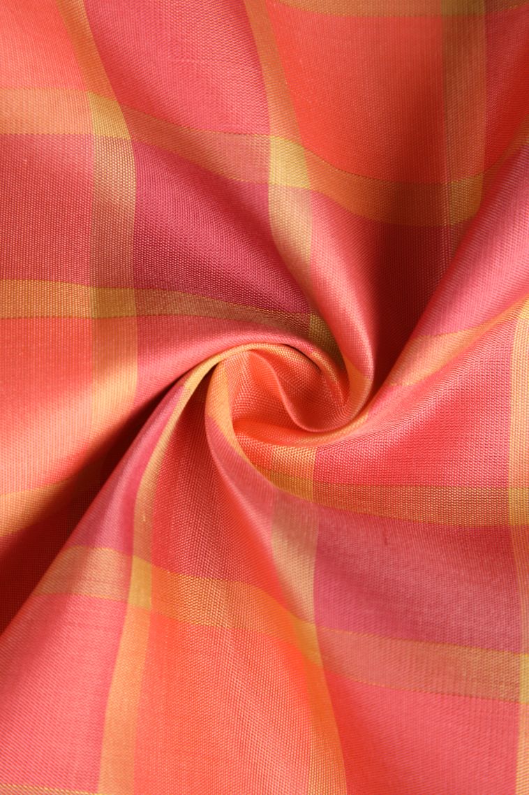Coral Pink Kanchipuram Silk Sarees with Gold Zari Checks view 4