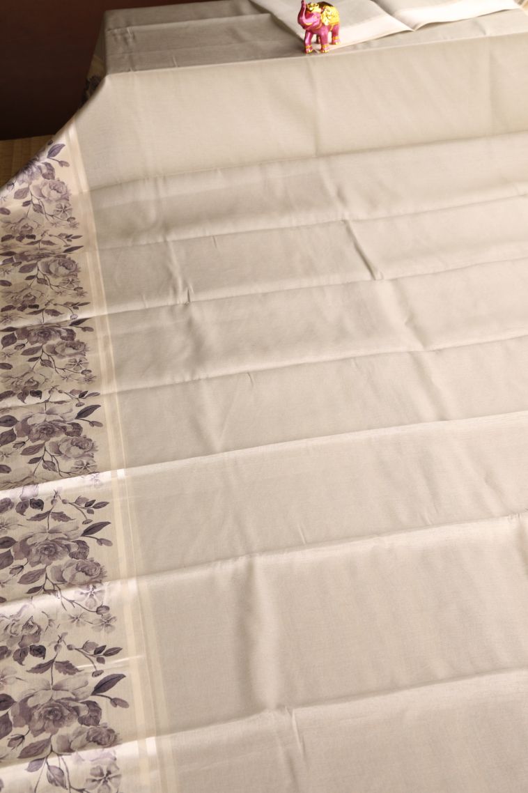 Chiffon White Jute Sarees with Silver Zari Plain view 2
