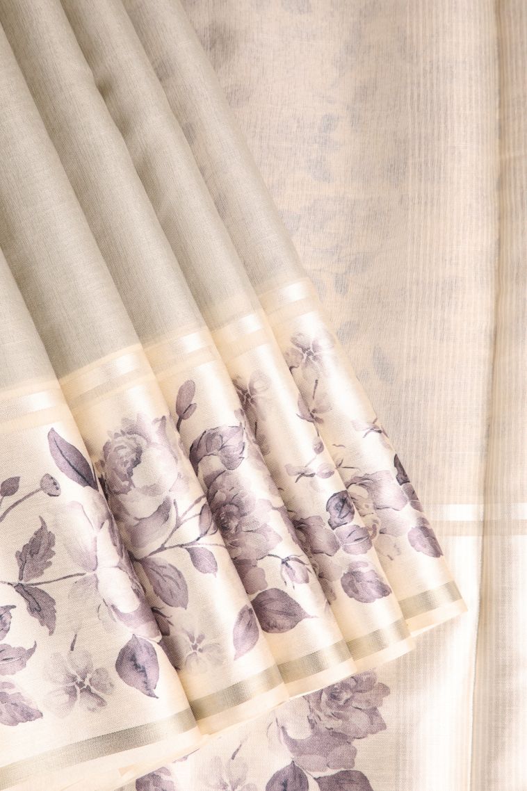 Chiffon White Jute Sarees with Silver Zari Plain