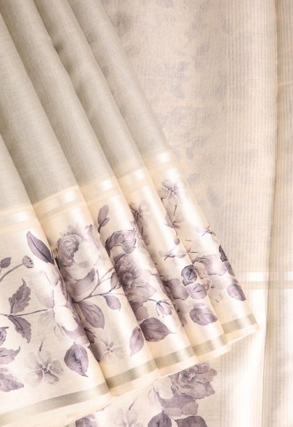 Chiffon White Jute Sarees with Silver Zari Plain