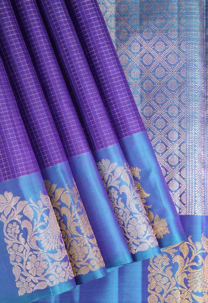Viola Purple Kanchipuram Silk Sarees with Gold Zari Straipes And Puttas