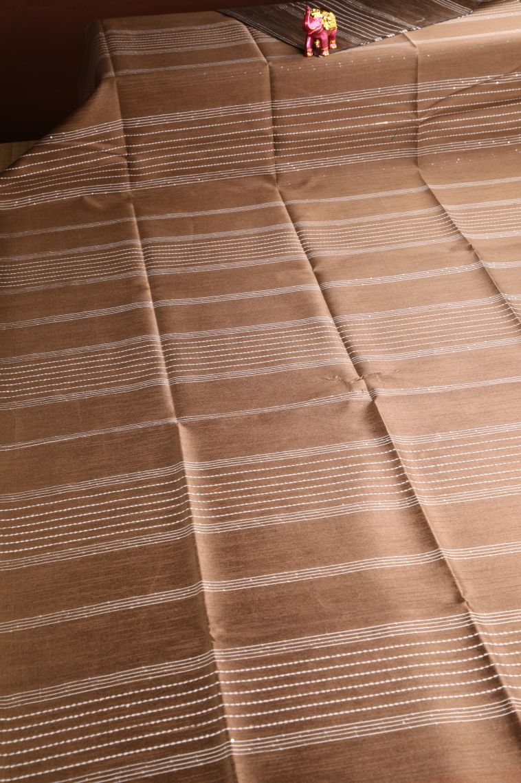 Tortilla Brown Jute Sarees with Thread Zari Thred Weaving view 2