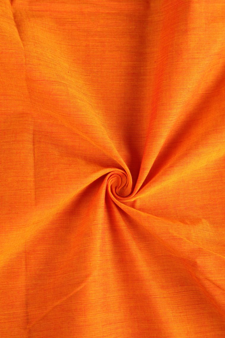 Tangerine Orange Chettinad Cotton Sarees with Gold Zari Plain With Border view 4