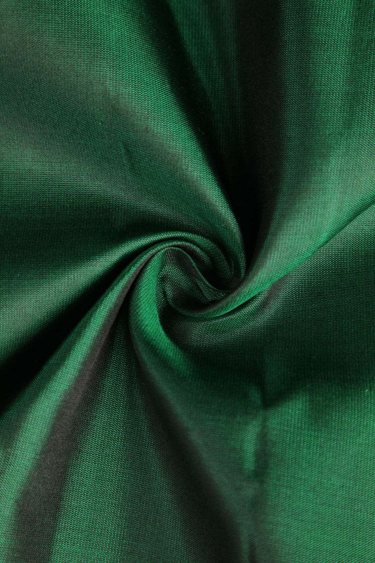 Pine Green Soft Silk Saree with Gold Zari Peacock And Rudhractam view 4