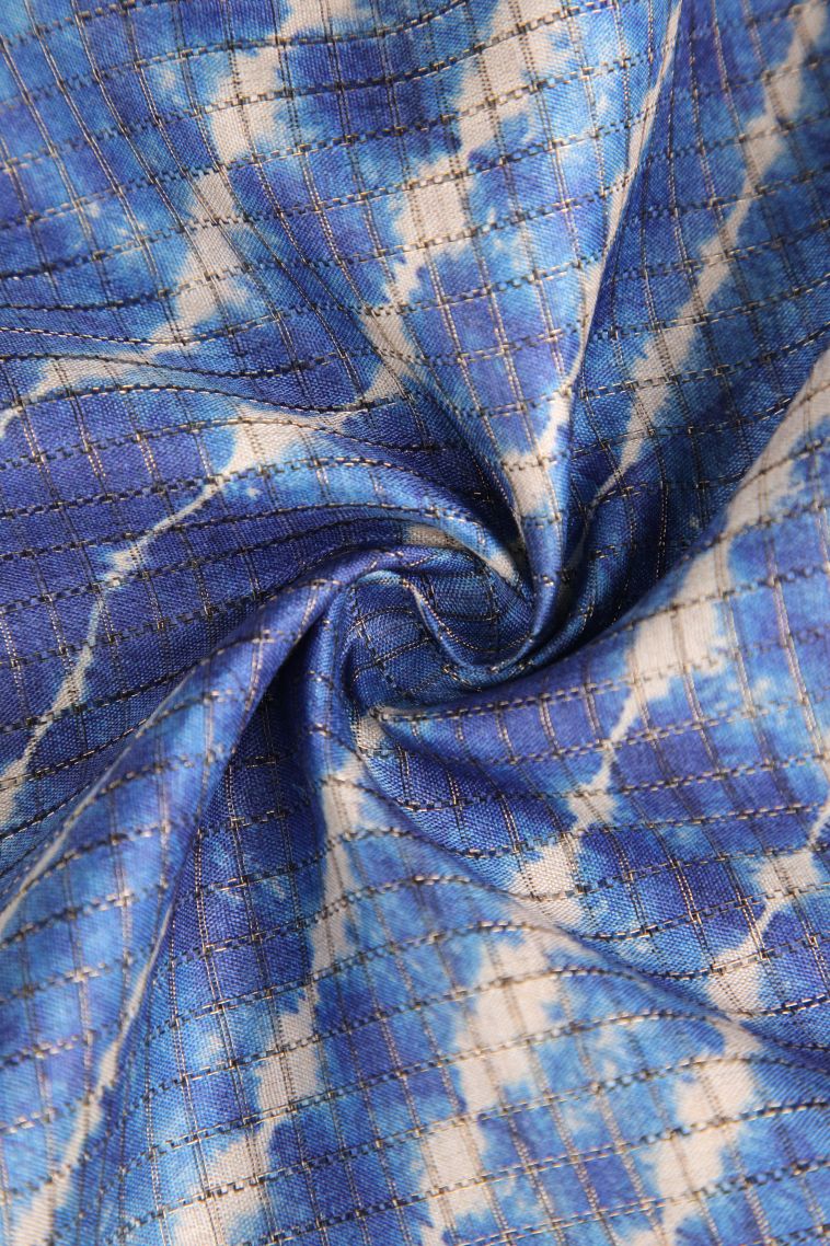 Daffane Blue Semi Tussar Silk with Gold Zari Pathik Motifs view 4