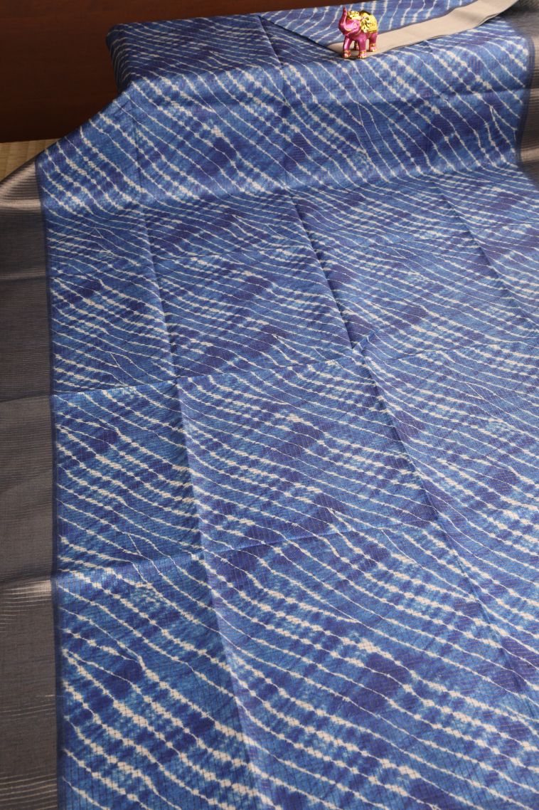 Daffane Blue Semi Tussar Silk with Gold Zari Pathik Motifs view 2