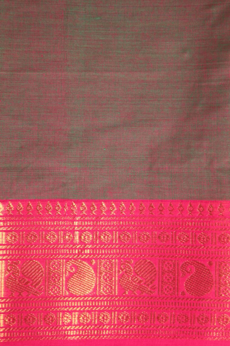 Watermelon Pink Chettinad Cotton Sarees with Gold Zari Plain With Border view 3