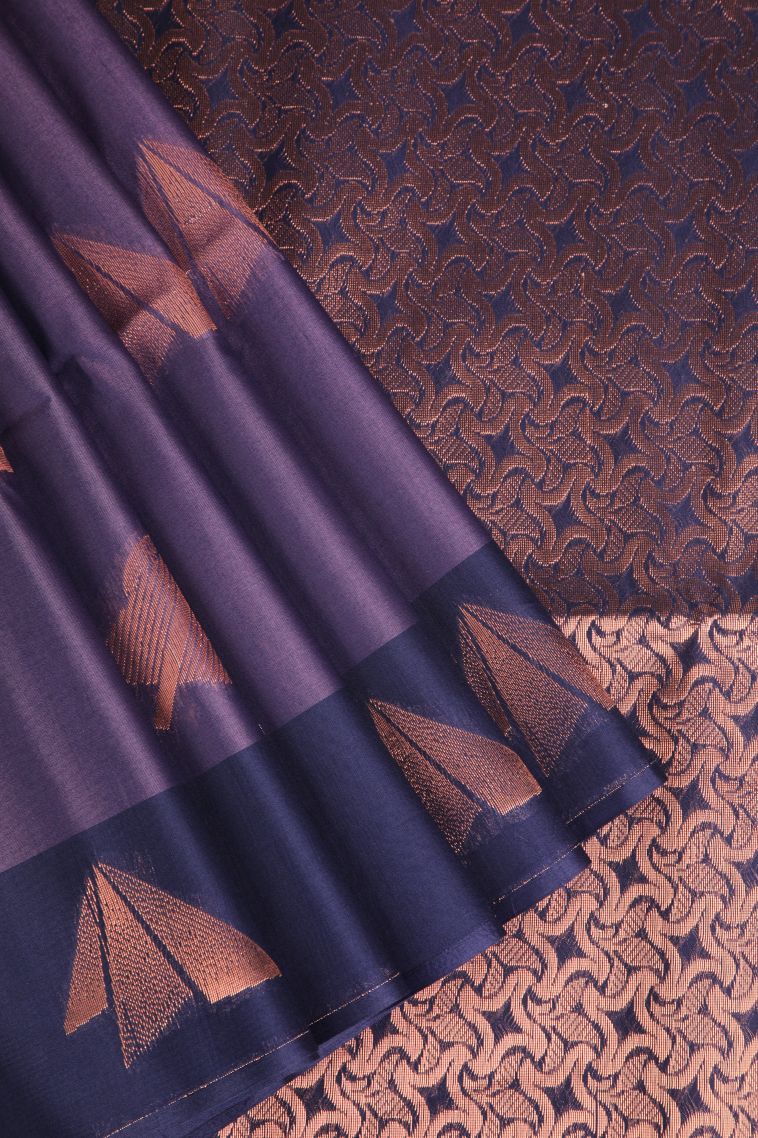 Mauve Purple Silk Cotton Sarees with Silver Zari Geometric Shapes view 1