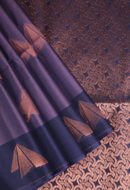Mauve Purple Silk Cotton Sarees with Silver Zari Geometric Shapes